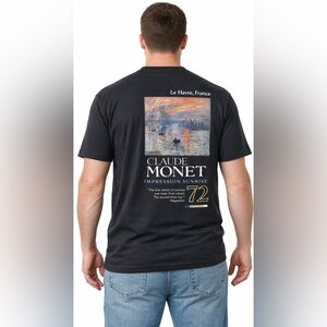NWT Eighty Eight Black embroidered Claude Monet Graphic Tee. Men XL